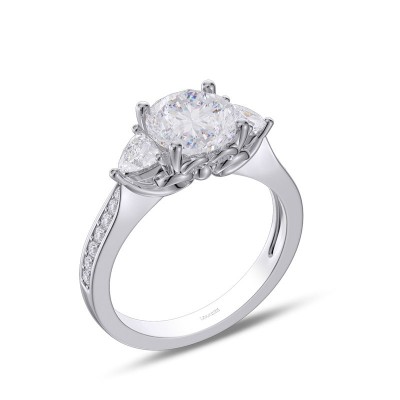 Round Cut White Sapphire 925 Sterling Silver 3-Stone Engagement Ring