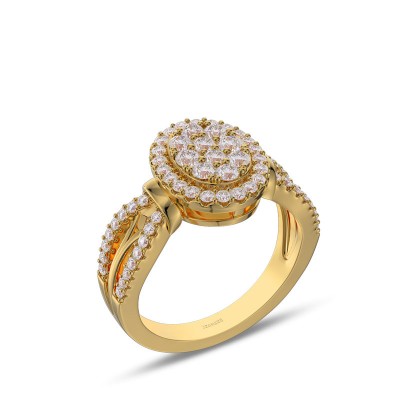 Yellow Gold Oval Shape Round Cut White Sapphire 925 Sterling Silver Halo Engagement Ring