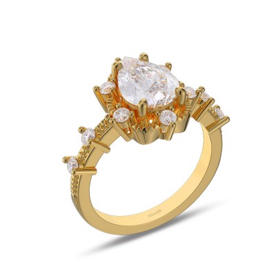Yellow Gold Pear Cut White Sapphire 925 Sterling Silver Halo Engagement Ring
