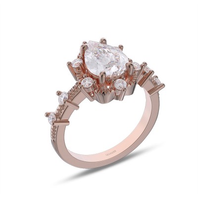 Rose Gold Pear Cut White Sapphire 925 Sterling Silver Halo Engagement Ring