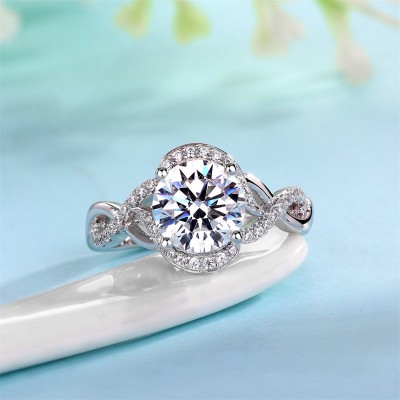 Round Cut White Sapphire 925 Sterling Silver Twisted Engagement Ring