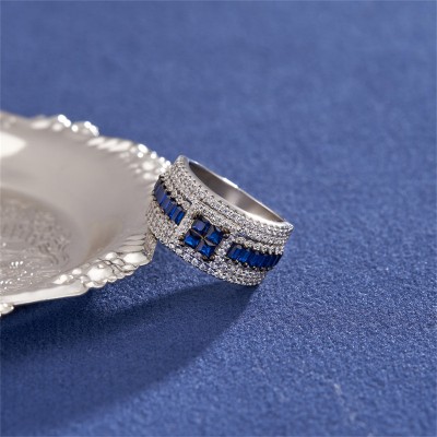 Gorgeous Princess Cut Blue Sapphire 925 Sterling Silver Halo Engagement Ring