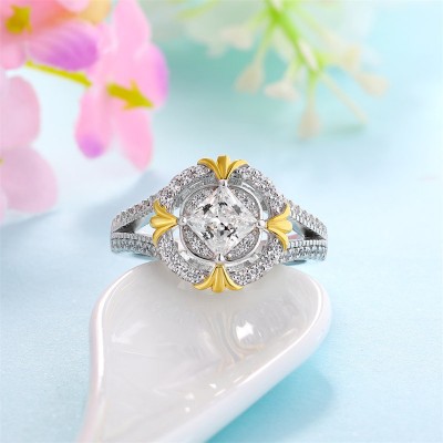 Princess Cut White Sapphire 925 Sterling Silver Two Tone Engagement Ring