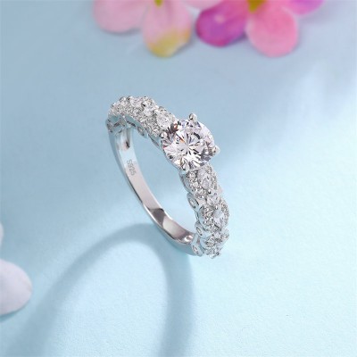 Round Cut White Sapphire Sterling Silver Solitaire Engagement Ring