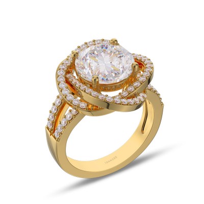 Yellow Gold Round Cut White Sapphire 925 Sterling Silver Rose Engagement Ring