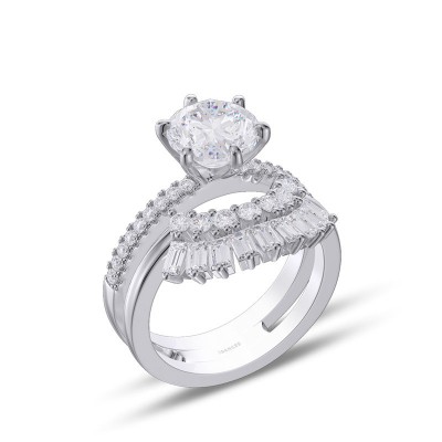 Round Cut White Sapphire 925 Sterling Silver Enhanced Engagement Ring