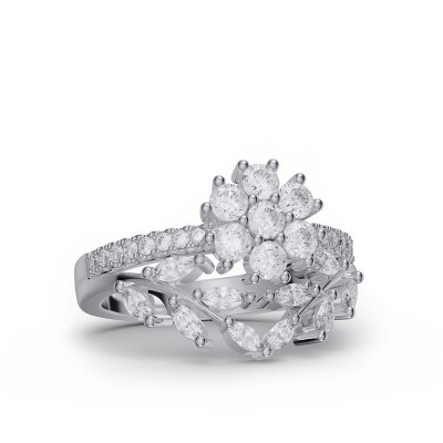 Round Cut White Sapphire 925 Sterling Silver Flower Engagement Ring