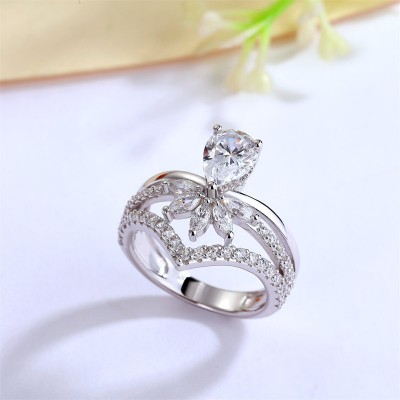 Pear Cut White Sapphire 925 Sterling Silver Curved Engagement Ring