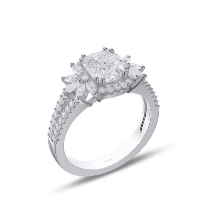 Cushion Cut White Sapphire 925 Sterling Silver Halo Engagement Ring