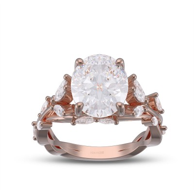 Rose Gold Oval Cut White Sapphire 925 Sterling Silver Vines Leaf Engagement Ring