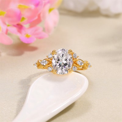 Yellow Gold Oval Cut White Sapphire 925 Sterling Silver Twisted Engagement Ring