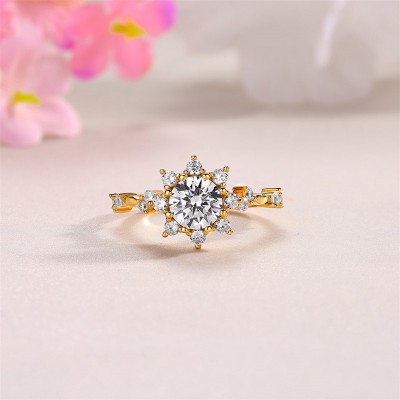 Yellow Gold Round Cut White Sapphire 925 Sterling Silver Halo Minimalist Ring