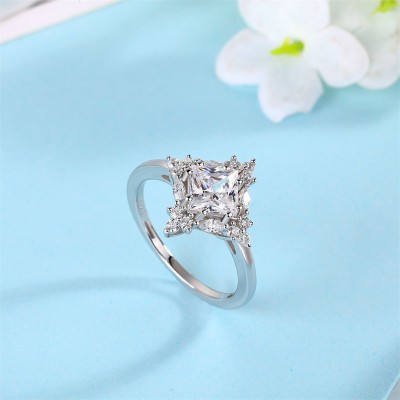 Vintage Princess Cut White Sapphire 925 Sterling Silver Halo Engagement Ring