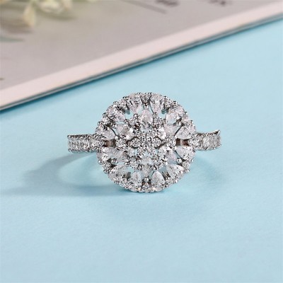 Floral White Sapphire 925 Sterling Silver Cluster Engagement Ring