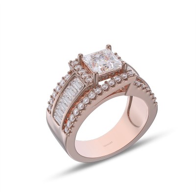 Rose Gold Princess Cut White Sapphire 925 Sterling Silver Halo Engagement Ring