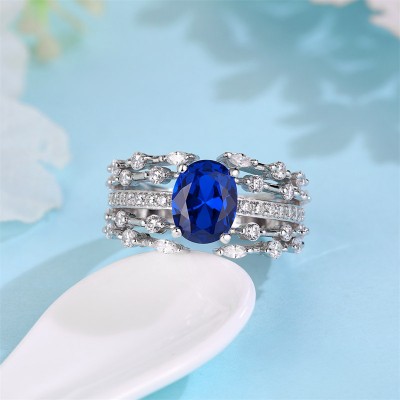 Oval Cut Blue Sapphire 925 Sterling Silver Engagement Ring