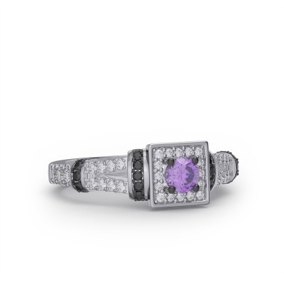 Vintage Round Cut Amethyst 925 Sterling Silver Halo Engagement Ring