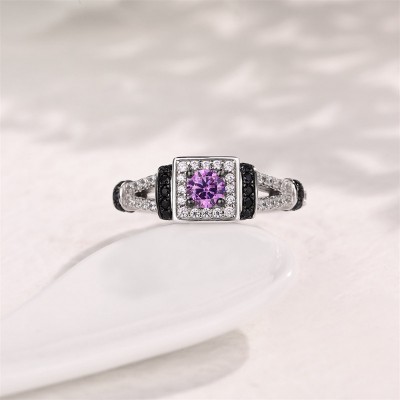 Vintage Round Cut Amethyst 925 Sterling Silver Halo Engagement Ring