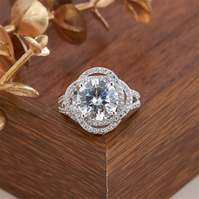 Round Cut White Sapphire 925 Sterling Silver Rose Engagement Ring