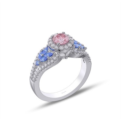 Round Cut Pink Sapphire 925 Sterling Silver Halo Engagement Ring