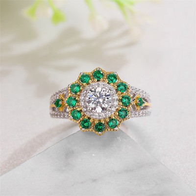 Vintage Round Cut White Sapphire 925 Sterling Silver Halo Engagement Ring