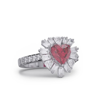 Heart Cut Ruby 925 Sterling Silver Halo Engagement Ring