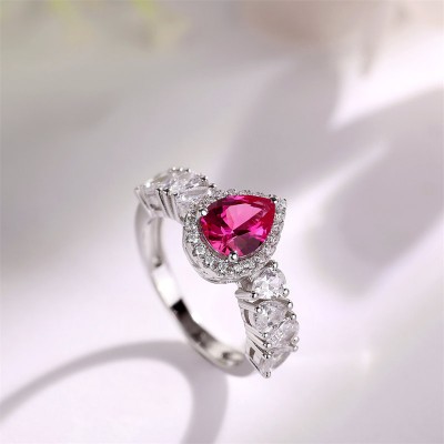 Pear Cut Pink Sapphire 925 Sterling Silver Halo Engagement Ring
