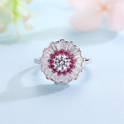 Round & Baguette White Sapphire 925 Sterling Silver Starburst Ring