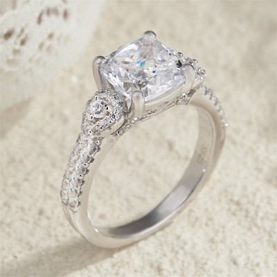 Cushion Cut White Sapphire 925 Sterling Silver Engagement Ring