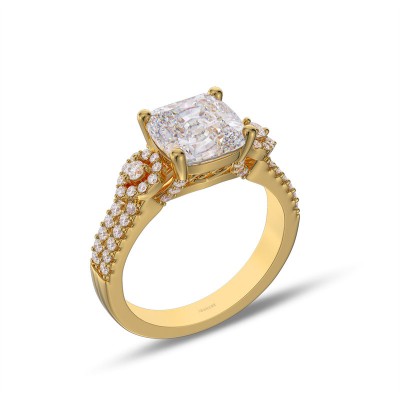 Yellow Gold Cushion Cut White Sapphire 925 Sterling Silver Engagement Ring