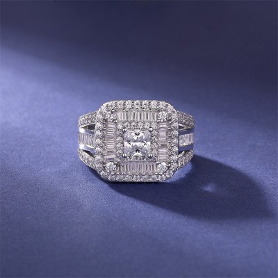 Princess Cut White Sapphire 925 Sterling Silver Halo Engagement Ring