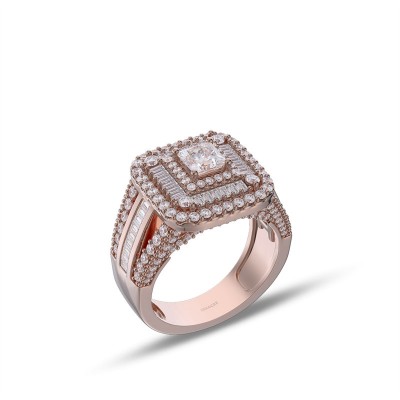 Rose Gold Princess Cut White Sapphire 925 Sterling Silver Halo Engagement Ring