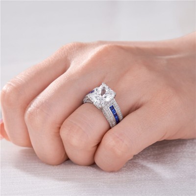 Radiant Cut White Sapphire 925 Sterling Silver Engagement Ring