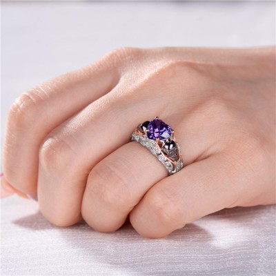 Heart Cut Amethyst 925 Sterling Silver Skull Ring