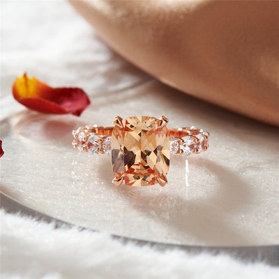 Rose Gold Radiant Cut Champagne 925 Sterling Silver Engagement Ring