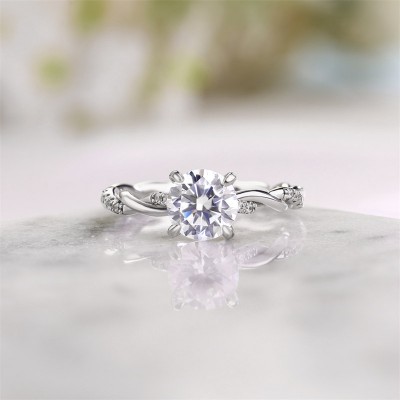 Solitaire Round Cut White Sapphire 925 Sterling Silver Twisted Engagement Ring