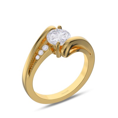 Yellow Gold Round Cut White Sapphire 925 Sterling Silver Swirl Engagement Ring