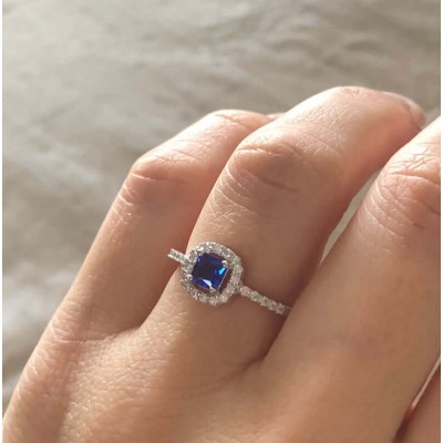 Princess Cut Blue Sapphire 925 Sterling Silver Engagement Ring