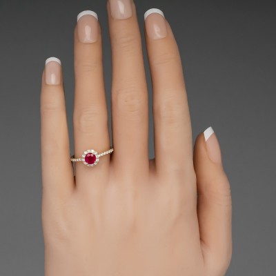 Gold Round Cut Ruby Sapphire 925 Sterling Silver Halo Engagement Ring