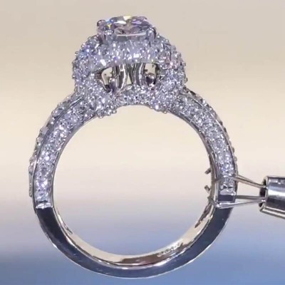 Oval Cut White Sapphire 925 Sterling Silver Halo Engagement Ring