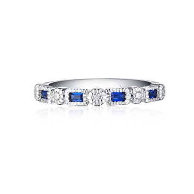 Emerald Cut Sapphire 925 Sterling Silver Wedding Bands