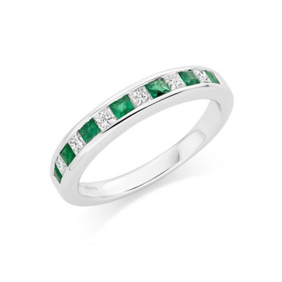 Princess Cut Emerald and White Sapphire 925 Sterling Silver Women's Wedding Band