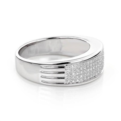 Round Cut White Sapphire Sterling Silver Pave Men's Wedding Band