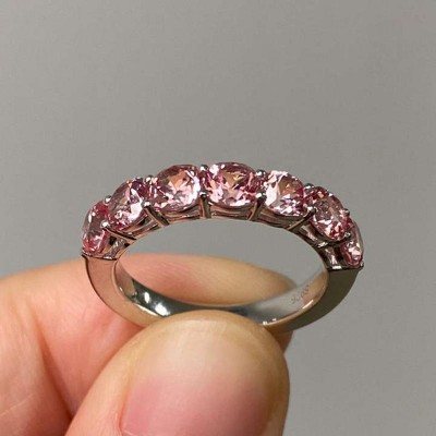Round Cut Pink Sapphire 925 Sterling Silver Women's Band
