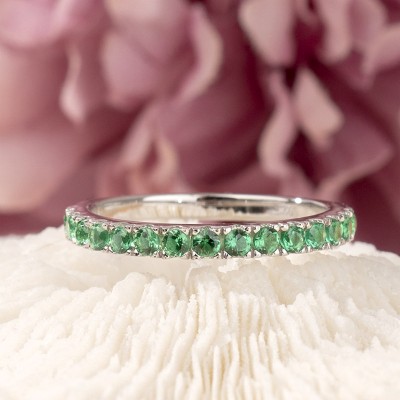 Round Cut Emerald 925 Sterling Silver Women's Wedding Band