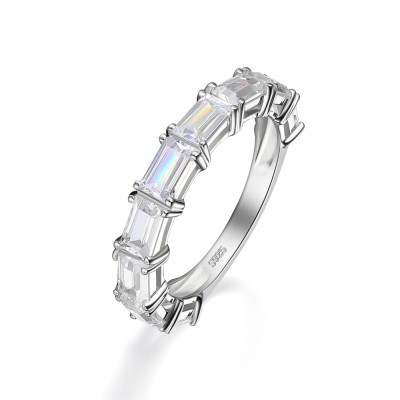 Emerald Cut White Sapphire 925 Sterling Silver Women's Wedding Bands