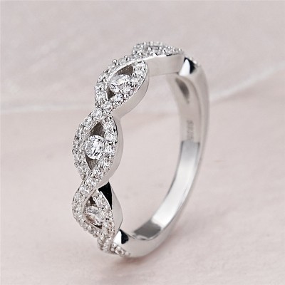 Round Cut White Sapphire 925 Sterling Silver Twisted Women's Wedding Band