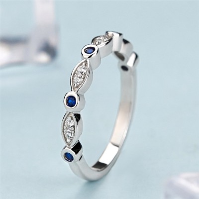 Round Cut Blue Sapphire 925 Sterling Silver Inifinity Women's Wedding Band