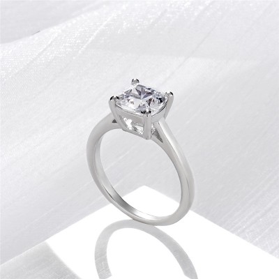 Classic Cushion Cut White Sapphire 925 Sterling Silver Engagement Ring