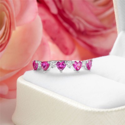 Heart Cut Pink Sapphire 925 Sterling Silver Women's Band